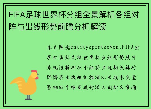 FIFA足球世界杯分组全景解析各组对阵与出线形势前瞻分析解读